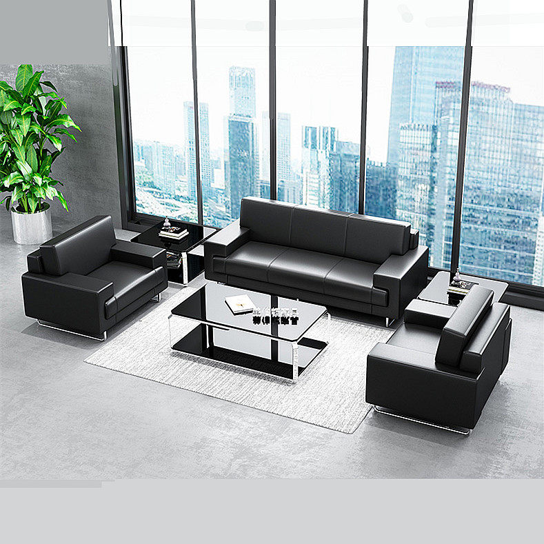 Big Money Business Office Sofa Tea Table Composition Black Leather Office Owner Genuine Leather Guesthouse Hotel Hall Reception