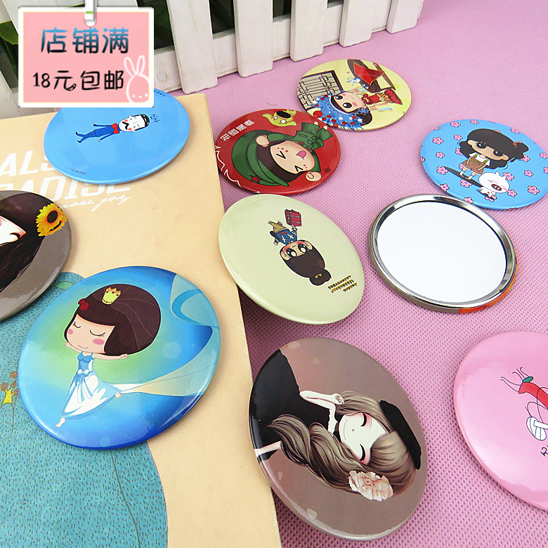 RMB18  Korea Cute Mini Cartoon Small Mirror Portable Makeup Mirror Creative Round Makeup Mirror Wholesale