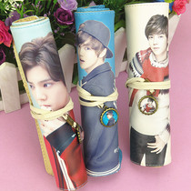 Lu Han stationery junior high school students roll pen bag creative Korean simple multifunctional girl hipster roller curtain pen bag