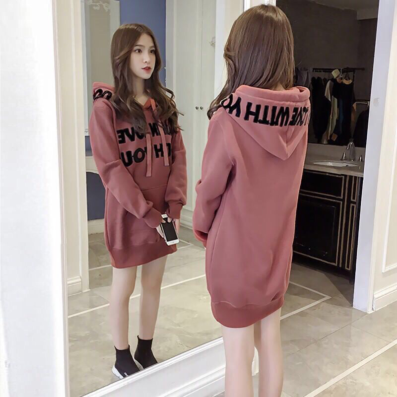 Fleece-Lined Thickened Mid-Length Autumn and Winter Sweatshirt Jacket 2025 Korean Style Hooded Loose Top Over-The-Hip Sweatshirt Mid-Length Fleece-Lined Thickened Mid-Length Autumn and Winter Sweatshirt Jacket 2025 Korean Style Hooded Loose Top Over-The-Hip Sweatshirt Mid-Length