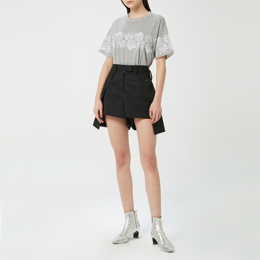 SACAI 2020 Spring / Summer Đen hỗn hợp len Tính cách khâu thời trang Blossom Lady Casual Shorts Wide chân