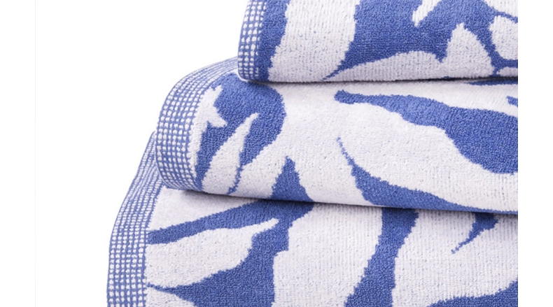 Olivier Desforges trắng xanh CALICES khăn bông nguyên chất jacquard mềm mại cho nam và nữ - Khăn tắm / áo choàng tắm