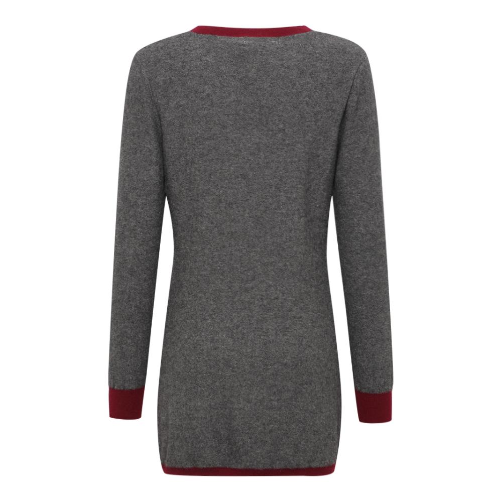 WDLS Vidolas màu xám đen vòng cổ dài vừa nữ mùa thu / mùa đông knitsweater áo len áo len cashmere áo len