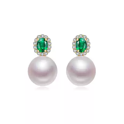 Zhuella18k golden pink white Dai Green Japanese sea water pearl earrings