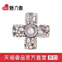 lingo Codes Silver European and American retro elegant fashion atmospheric cross inlaid Millet pearl womens brooch