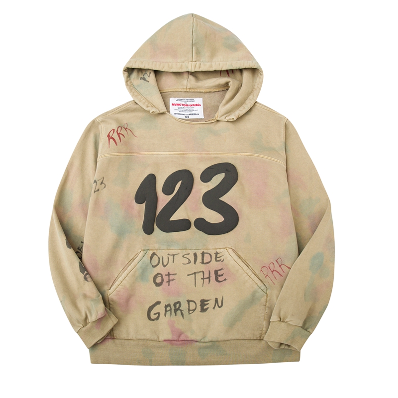 Roaring Little Eyes RRR-123 Foam Graffiti Print Rendering Washed Old Profile High Street Sweater Hoodie