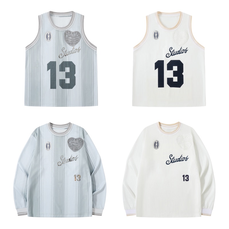 Roaring Little Eyes Ac Style 26 Lace Heart Sequin Jacquard Vintage Jersey Long Sleeve T-Shirt Vest for Men and Women