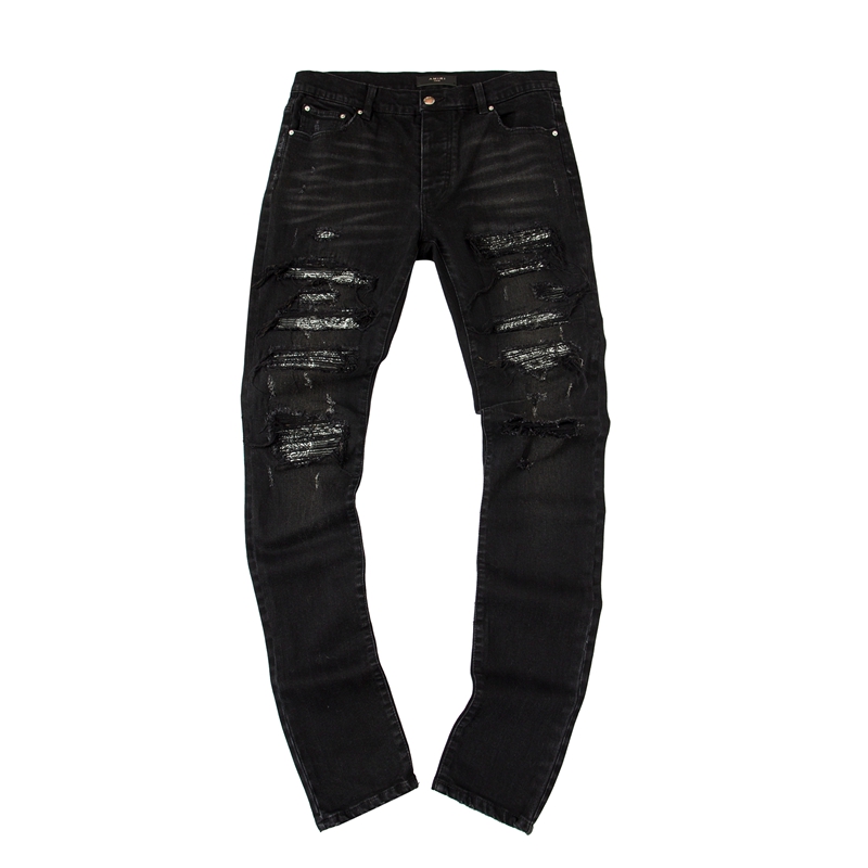 Roaring little eyes Amiri 21SS black cashew water washed to destroy the cave High Street Repaired Jeans