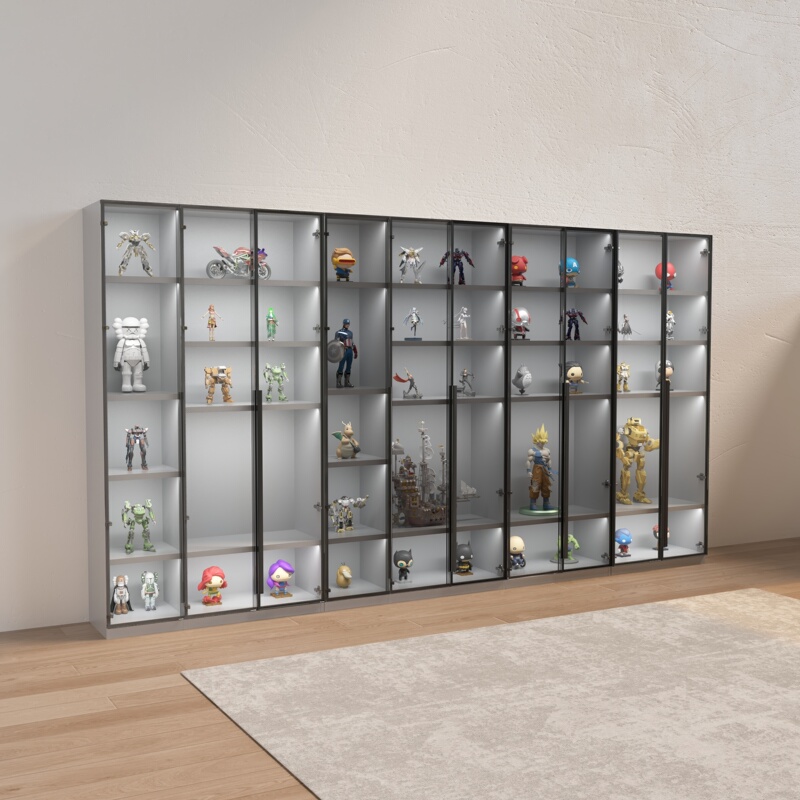 Transparent Glass Display Cabinet Multi-Layer Storage Cabinet with Light Display Rack Model Toy Display Cabinet for Home Use