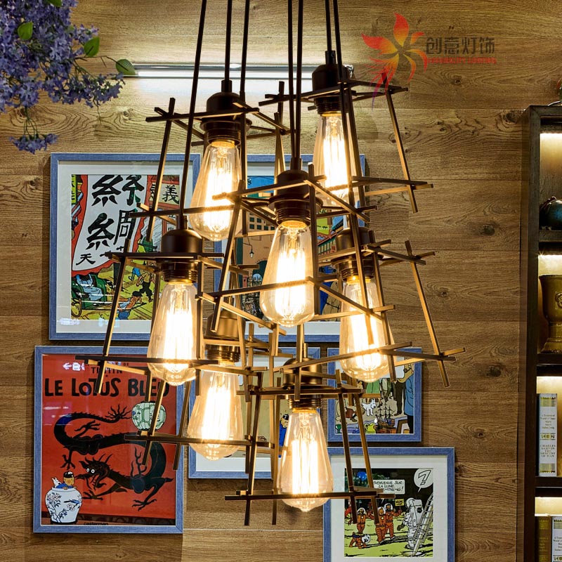 American industrial style personalized bar counter creative dining room lamp coffee shop clothing store stepped retro wrought iron chandelier