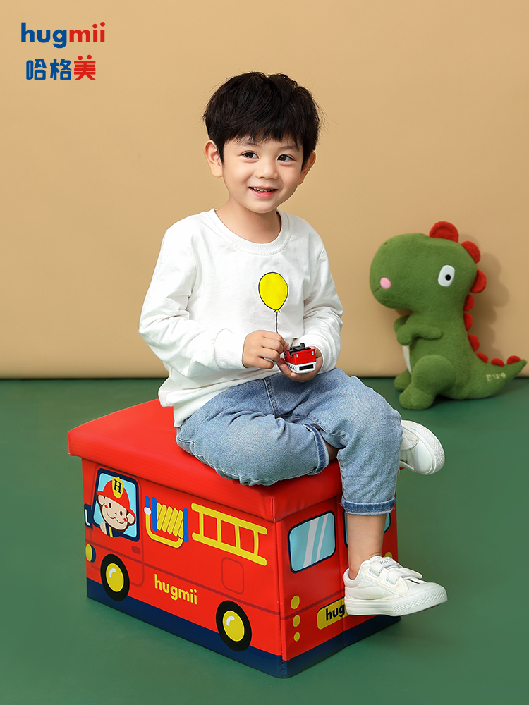 Hugmii children's toy container box can fold large capacity sitting people to clean the box and clothes to collect artifacts