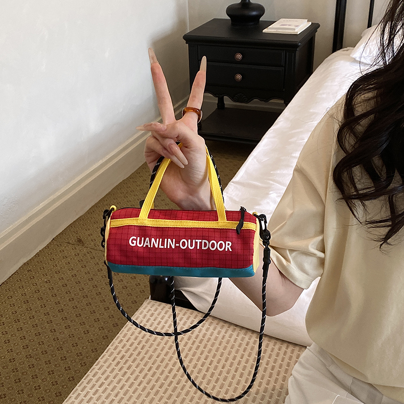 American Retro Color-Blocked Workwear Style Crossbody Bag for Girls Y2K Sweet and Cool Hand-Held Coin Purse Portable Mobile Phone Key Bag