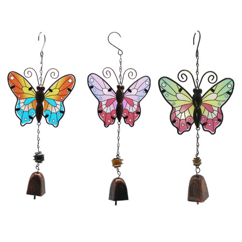 Pastoral butterfly wind chimes metal craft gift decoration glass painted ornaments creative home bell wind chime tube pendant