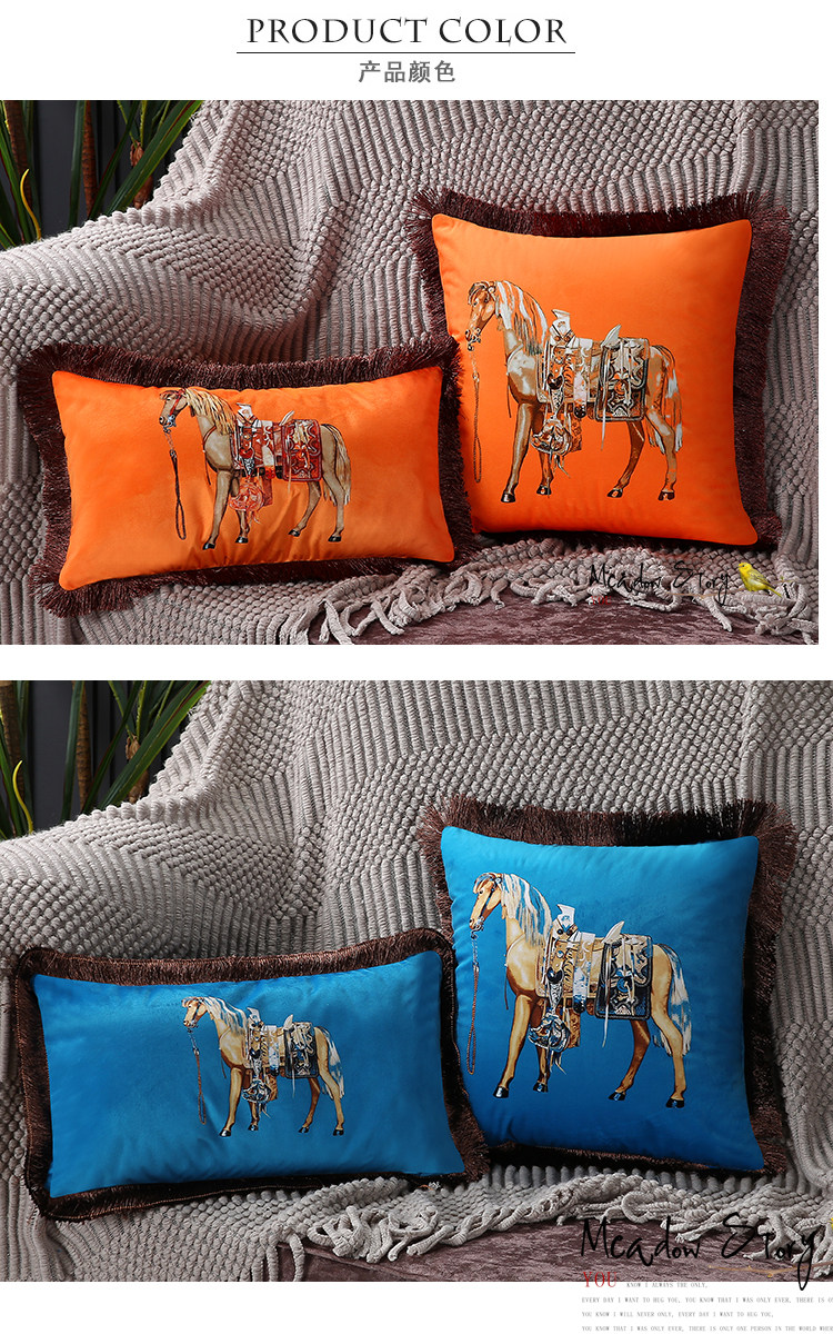 Croker Horse Kissenbezug 50 X 50 Cm Mit Pferde-Stickerei & Verstecktem Reißverschluss – Moderner Deko-Überzug Für Sofa
