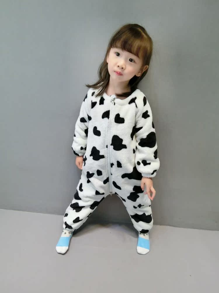 Bộ đồ ngủ trẻ em ấm áp flannel 2018 phiên bản mới của Hàn Quốc cho bé gái jumpsuit trẻ em lông cừu san hô áo liền quần hình thú trẻ em