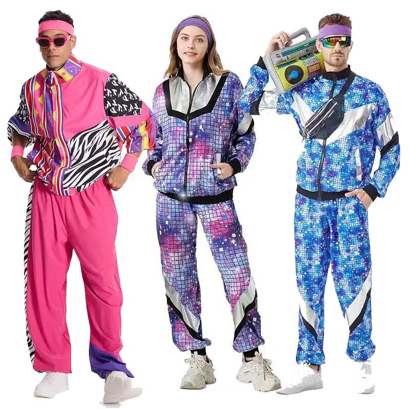80S Disco Tracksuit Jacket and Pants Jogging Suit Retro Style Carnival Theme Party