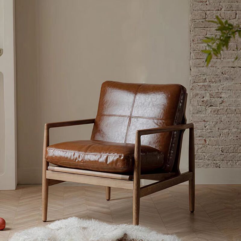 Hank Chair Solid Wood Sofa Chair Home Living Room Leisure Lazy Chair Retro Single Armchair Balcony Lazy Sofa