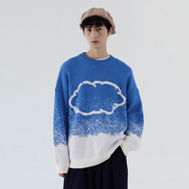 Montmartre Mentmate towel embroidery cloud Korean niche snowflake gradient loose BF Joker sweater men