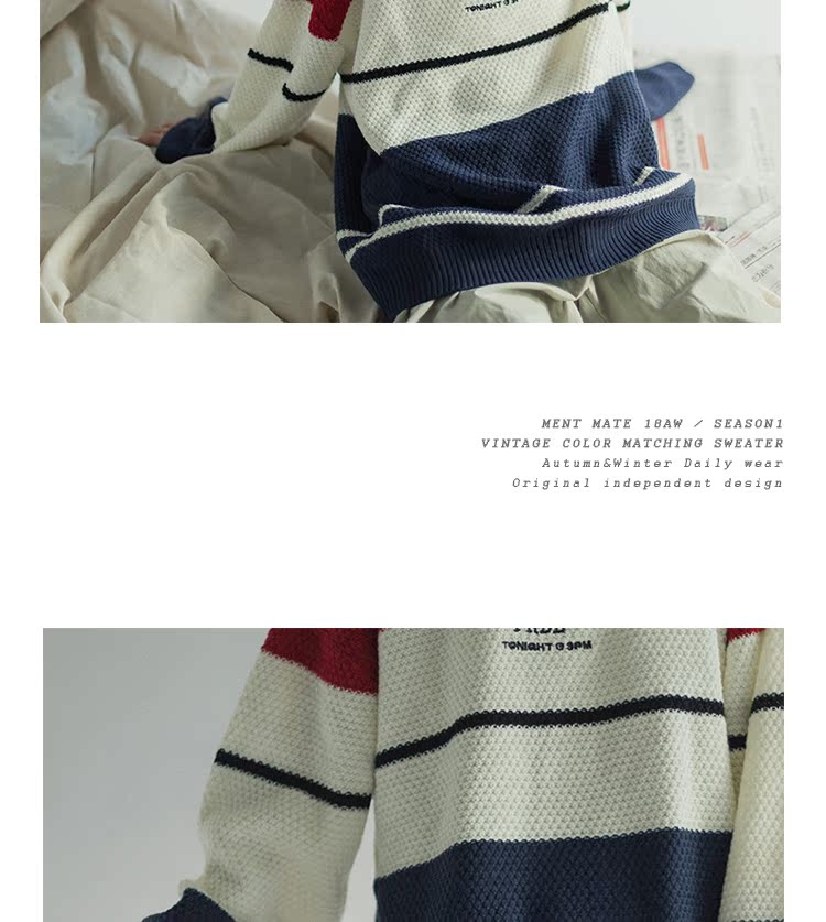 Phiên bản Hàn Quốc của dòng người đàn ông và phụ nữ mẫu áo len oversized áo len oversize màu tương phản khâu thêu áo mùa thu đông áo phông nam hàng hiệu