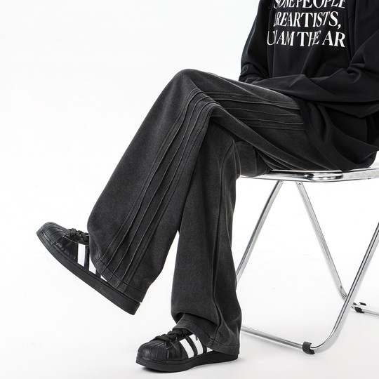 Retro American style washed distressed drapey sweatpants for men trendy brand