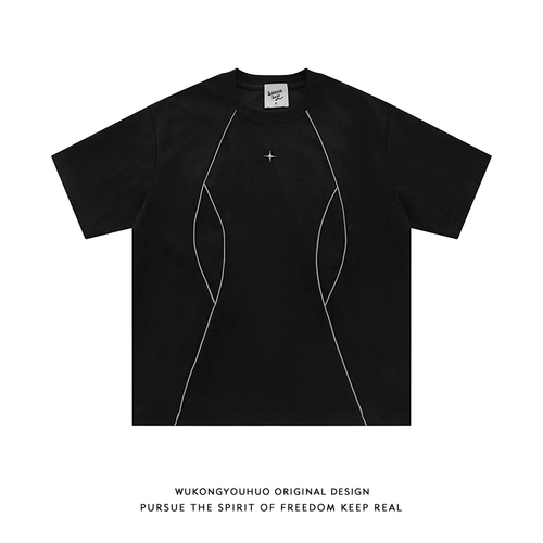 悟空有货 Небольшая дизайнерская бархатная летняя футболка с коротким рукавом для влюбленных, в американском стиле, тренд сезона, оверсайз