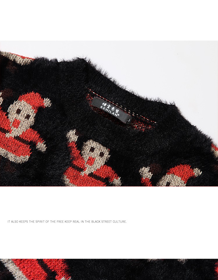 Ins siêu lửa retro phong cách Harajuku Santa áo len thêu đôi lỏng lẻo cổ tròn áo len nam bộ thể thao nam mùa đông