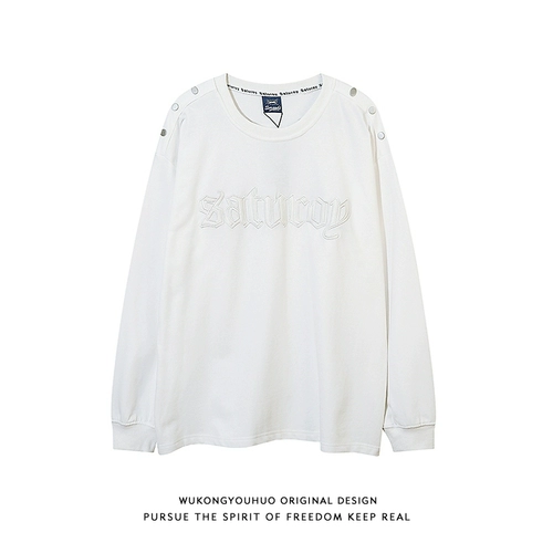 悟空有货 Лонгслив в стиле хип-хоп с круглым воротником для влюбленных для отдыха, европейский стиль, с вышивкой, оверсайз