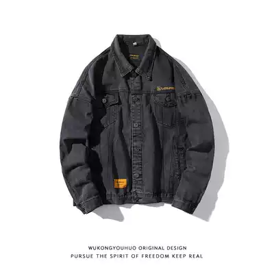 Wukong in stock autumn denim jacket men's trend brand European and American street hip-hop loose tooling HIPHOP embroidery jacket