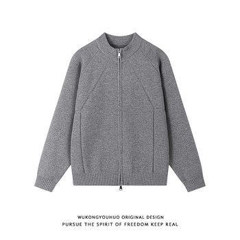 American retro old money style double zipper cardigan sweater for men American retro old money style double zipper cardigan sweater for men