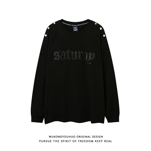 悟空有货 Лонгслив в стиле хип-хоп с круглым воротником для влюбленных для отдыха, европейский стиль, с вышивкой, оверсайз