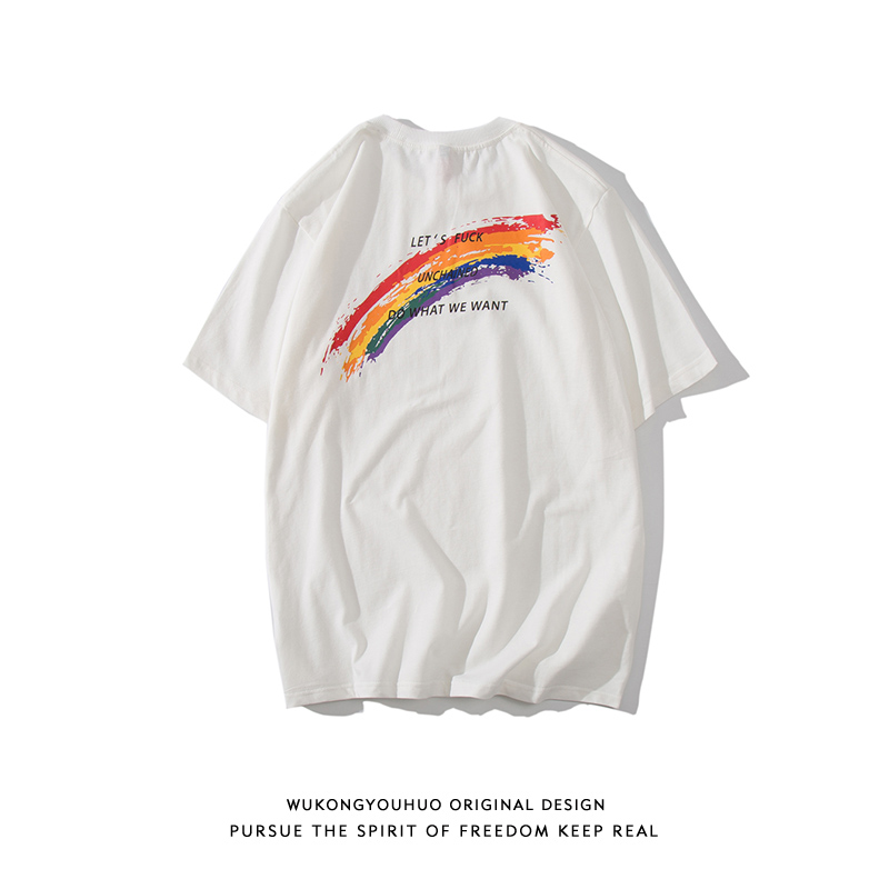 Epiphany with portage Portage Port Wind Rainbow printed Short sleeves Male hip hop Street Loose Ins 100 Lovers T-Shirt Blouse