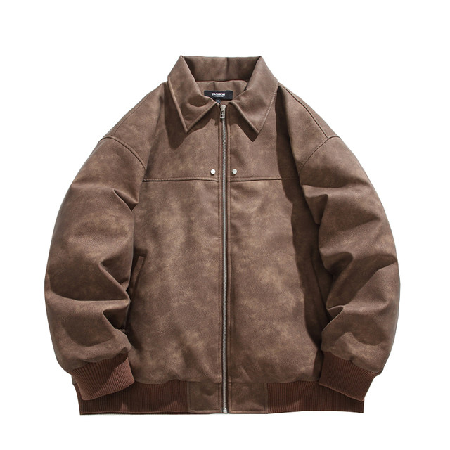 Wukong ຢູ່ໃນສະຕັອກສໍາລັບລະດູຫນາວ retro ສີແຂງ suede texture lapel ຝ້າຍ coat ຜູ້ຊາຍ trendy ຍີ່ຫໍ້ຫນັງຫຸ້ມເກາະຫນາ Maillard jacket