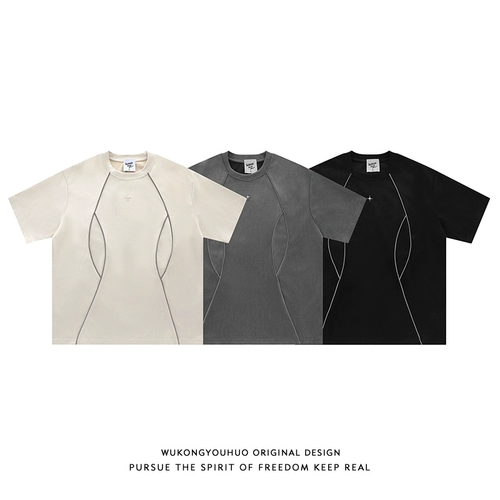 悟空有货 Небольшая дизайнерская бархатная летняя футболка с коротким рукавом для влюбленных, в американском стиле, тренд сезона, оверсайз