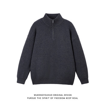 Autumn and winter retro basic solid color half zipper collar sweater for men Autumn and winter retro basic solid color half zipper collar sweater for men