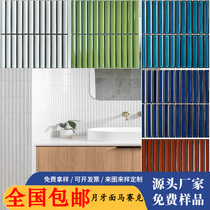 Crescent long strip ceramic mosaic tiles kitchen and bathroom wall decoration mosaic tiles black white kiln-shaped strip tiles