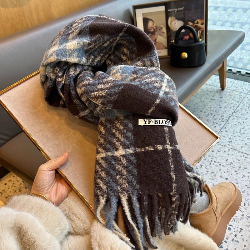 Cence Kaer⭐️French style original 100 hitch Thousand Birds Checkered Color Streaming Su Shawl Warm Surrounding Neck Scarves women-Taobao
