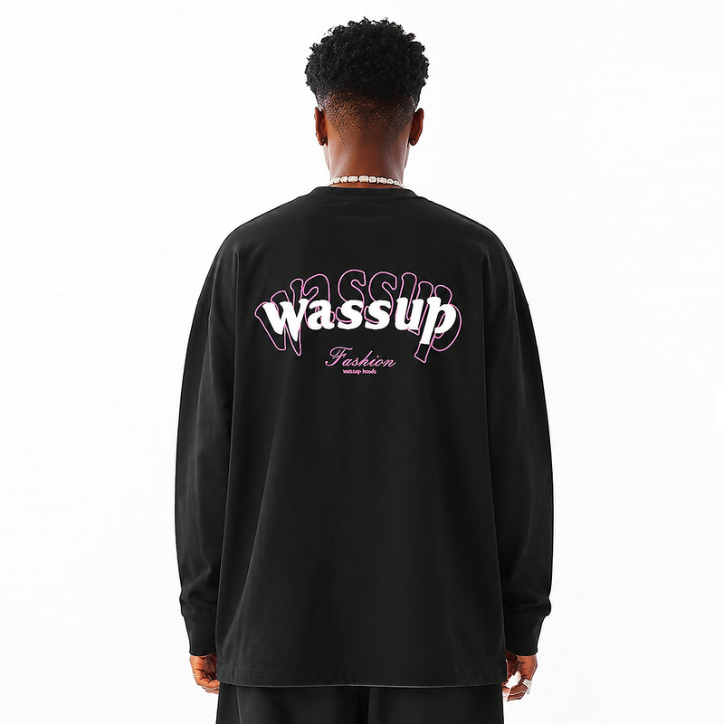 Wassup Trendy American-Style Heavy Letter Print Long-Sleeve T-Shirt for Men and Women, Loose Fit, Versatile, Pure Cotton, Couple's Top for Spring and Autumn Wassup Trendy American-Style Heavy Letter Print Long-Sleeve T-Shirt for Men and Women, Loose Fit, Versatile, Pure Cotton, Couple's Top for Spring and Autumn