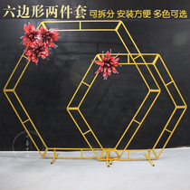 New wedding props Wrought iron hexagonal arch shelf Wrought iron props stage large flower door ornaments decoration
