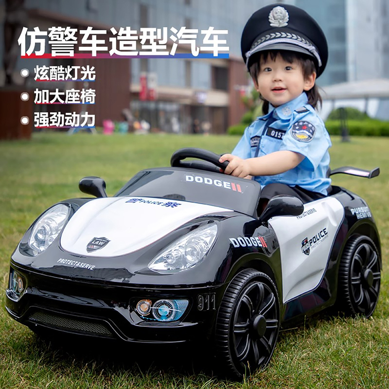Children's Electric Car, Four-Wheeled Vehicle, Baby Police Car, Remote Control Toy Car for Boys and Girls, Rideable Porsche Children's Car