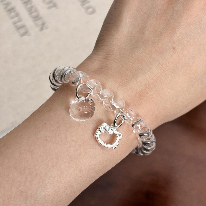 Transparent Kt Cat Telephone Cord Hair Tie, Simple and Traceless, Summer Hair Rope, Fresh and Versatile, Daily Use, High Elasticity, Durable Hair Tie
