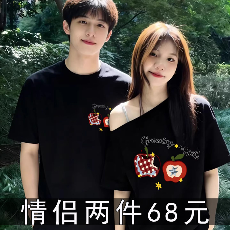 特别的情侣装斜肩短袖T恤纯棉2026新款夏季高级感小众设计感上衣