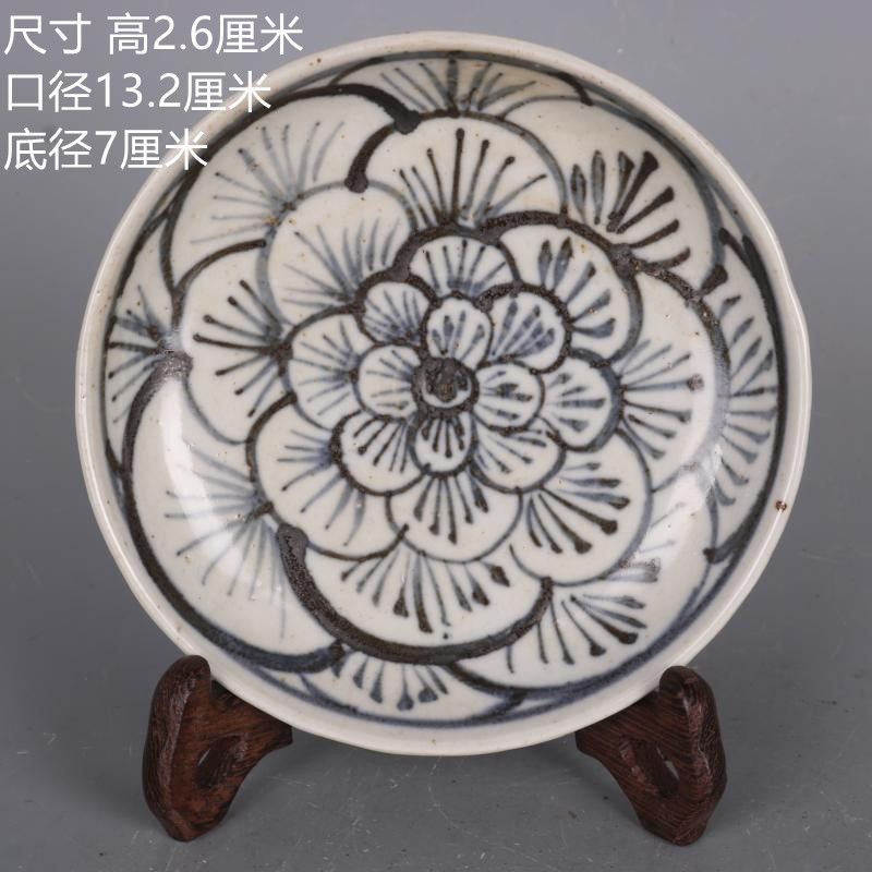 Ming blue and white peony pattern dish hand-painted antique old goods porcelain collection home furnishings antique antique antique collection