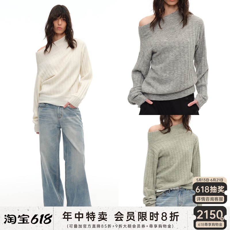 Jcaesar Women Ribbed Pullover Asymmetrical Shoulder Sweater Merino Wool Blend Off-Shoulder Knitwear Jcaesar Women Ribbed Pullover Asymmetrical Shoulder Sweater Merino Wool Blend Off-Shoulder Knitwear