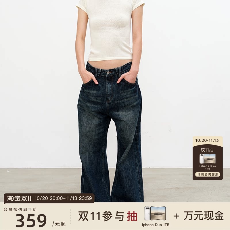 Jcaesar Women Low-Rise Double Pocket Lightning Blue Denim 12oz Cotton Washed Vintage Low-Waist Jeans