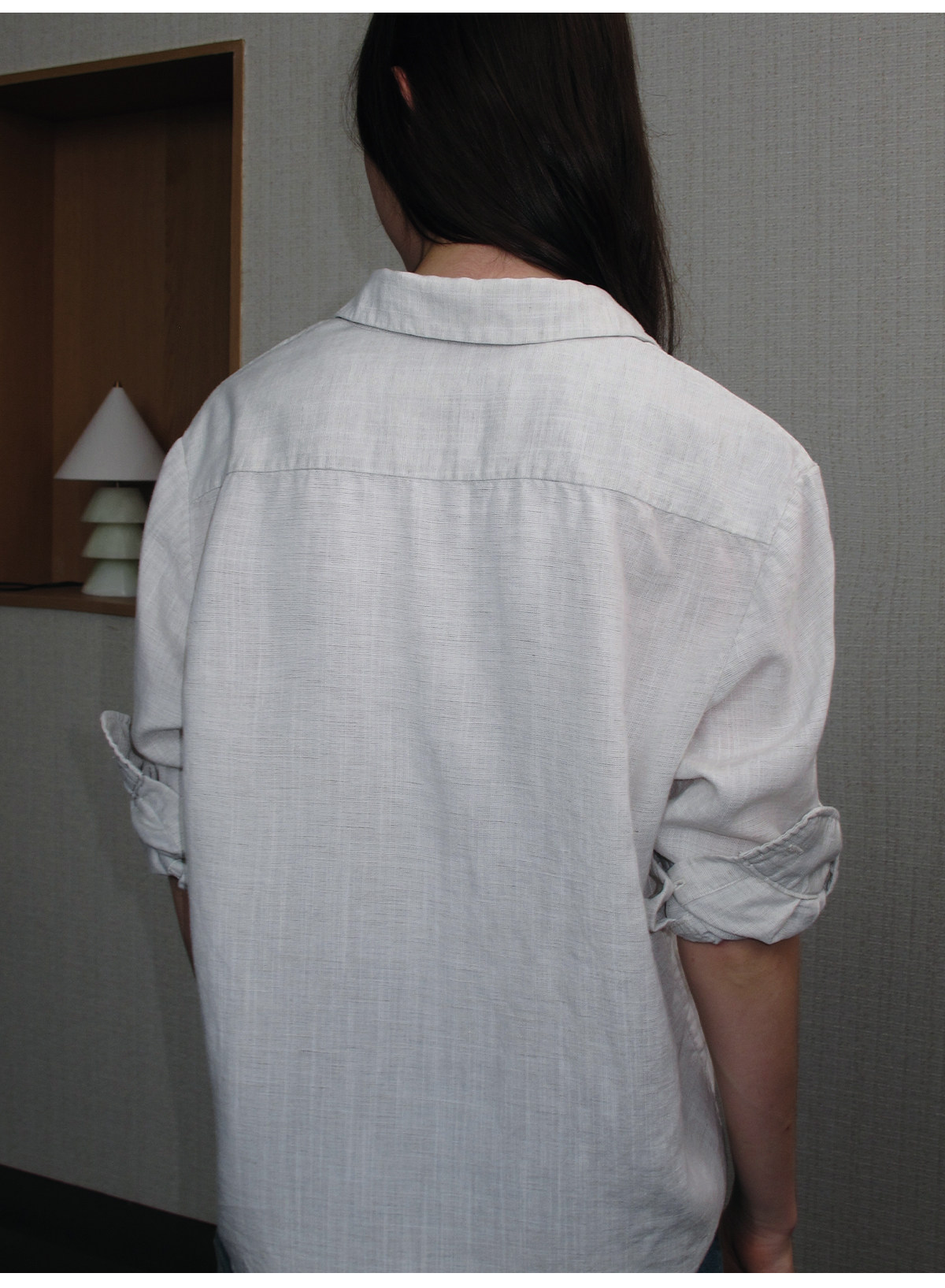 JCAESAR WOMEN Washed Linen Rolled-Cuff Long-Sleeve Shirt