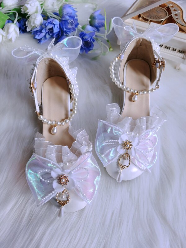 September Lolita Original (Moonlight) Pearl Versatile Handmade Bridal Chunky Heel High Heels White Palace Sweet Style