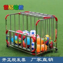 Kindergarten stainless steel ball car basketball storage rack Basket ball frame mobile hand push ball car Folding basketball storage car