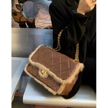 womens autumn and winter large capacity shoulder bag mink furry bag rhinestone chain bag 2021