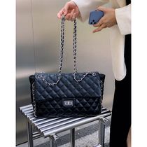 Autumn Lady Bag Bag Large Capacity Rhombus Chain Bag Black Woman Bag 2021 New Texture 100 Lap Single Shoulder Inclined Satchel Bag