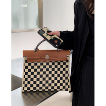 Qiu Ladies bag premium sense large capacity chessboard kelly bag womens autumn and winter 2021 new shoulder bag handbag